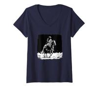 Womens Simple Cowboy Riding Horse, Dark Western Art Black V-Neck T-Shirt