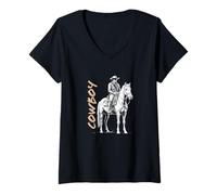 Womens Simple Cowboy Riding Horse, Wild West Style Graphic V-Neck T-Shirt