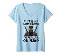 Womens Simple Halloween Costumes for Men Women Funny Ninja Costume V-Neck T-Shirt