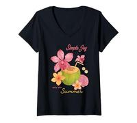 Womens Simple Joy Summer Tropical Coconut Floral Beach V-Neck T-Shirt
