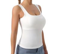 Womens Simple Ribbed Solid Square Neck Tank Top with Removable Chest Pad Ladies All-Match Ribbed Vest Top UK Sizes 6-16 Pack of 2 White
