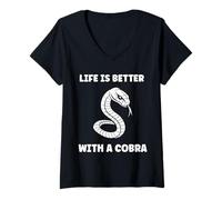 Womens Simple Snake reptile quote life better with a Cobra V-Neck T-Shirt