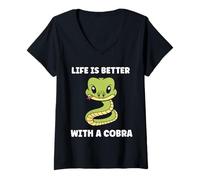 Womens Simple Snake reptile quote life better with a Cobra V-Neck T-Shirt