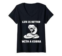 Womens Simple Snake reptile quote life better with a Cobra V-Neck T-Shirt