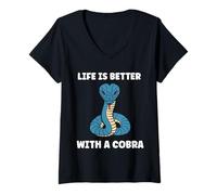 Womens Simple Snake reptile quote life better with a Cobra V-Neck T-Shirt