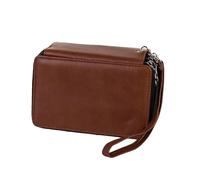 Women's Simple Solid-Colour Portable Large-Capacity PU Leather Makeup Bag Office Stationery Organiser (Brown)