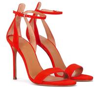 Womens Simplicity Stiletto Heel Open Toe Sandals, Classic Strappy Party High Heels Sandals with Adjustable Ankle Strap, for Daily Work Usual Party Wedding,Red,2.5 UK