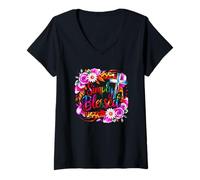 Womens Simply Blessed Cross Floral Leopard Design V-Neck T-Shirt