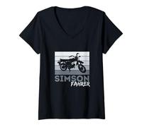 Women's Simson Driver DDR Moped Two-Stroke S51 Vintage V-Neck T-Shirt