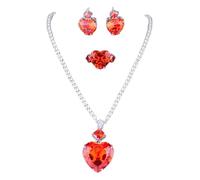Women's Simulated Sapphire Jewelry Set Ocean Blue Tone Necklace Earrings Ring Formal Gala Trio Gift