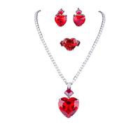 Women's Simulated Sapphire Jewelry Set Ocean Blue Tone Necklace Earrings Ring Formal Gala Trio Gift