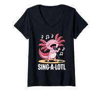 Womens Sing-alotl Funny Axolotl Singing Karaoke Fans V-Neck T-Shirt