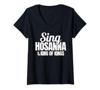 Womens Sing Hosanna to The King Praise Worship Christian Men Women V-Neck T-Shirt