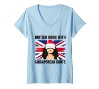 Women's Singaporean Roots British Born Girl Pride Singapore Heritage V-Neck T-Shirt
