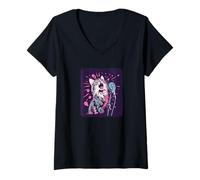 Womens Singing Night Cat Costume for Boys and Girls V-Neck T-Shirt
