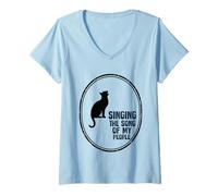 Women's Singing The Song of My People Cat Howling Moon V-Neck T-Shirt
