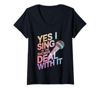 Women's Singing Yes I Sing in The Shower Deal with It V-Neck T-Shirt