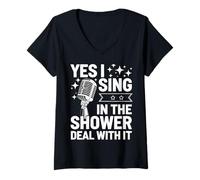 Women's Singing Yes I Sing in The Shower Deal with It V-Neck T-Shirt