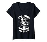 Women's Singing Yes I Sing in The Shower Deal with It V-Neck T-Shirt