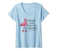 Womens Single and Ready to Flamingle Flamingo Let's Get Flocked Up V-Neck T-Shirt