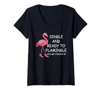 Womens Single and Ready to Flamingle Flamingo Lets Get Flocked Up V-Neck T-Shirt