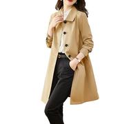 Womens Single Breasted Long Trench Coat Mid Long Classic Lapel Windproof Overcoat Slim Outerwear Coats with Pocket (Khaki,M)