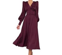 Women's Single Breasted Party High Waist Satin Casual Comfort Outdoor Midi Dress Purple1 M