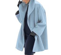 Women's Single Breasted Wool Blend Pea Coats Spring Fall Hooded Trench Coat Casual Lightweight Overcoat for Women, Light Blue-1, XXL