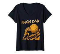 Women's Single Dad Sisyphus Pushing Rock Humor V-Neck T-Shirt