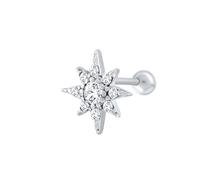Women's Single Golden Eight-Pointed Star S925 Piercing Ear Bone Stud Inlaid with White Zircon Ear Jewelry(Platinum-White)