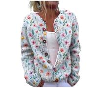 Women's Single Plush Art Floral Print Comfortable Knitted Cardigan Knitted Maternity Sweater (Light Blue, M)