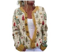 Women's Single Plush Art Floral Print Comfortable Knitted Cardigan Knitted Maternity Sweater (Yellow, XL)