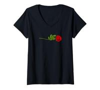 Womens Single Red Rose V-Neck T-Shirt