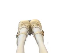 Women's Single Shoes Spring Round Head Shallow Mouth Butterfly Knot Metal Buckle Soft Sole Non-Slip Flat(Yellow,39)