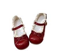 Women's Single Shoes Spring Round Head Shallow Mouth Butterfly Knot Metal Buckle Soft Sole Non-Slip Flat(Wine red,40)