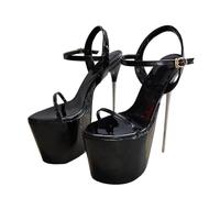 Women's Single Strap Open Toe Steel Heel Sandals - Ladies 22CM Super High Slim Heel Plus Size Shoes for Wedding Prom Stage,Black,11 UK