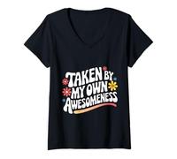 Women's Single Taken By My Own Awesomeness Sarcasm V-Neck T-Shirt