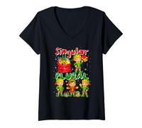 Womens Singular Plural Christmas Group Elf Funny Grammar Teacher V-Neck T-Shirt