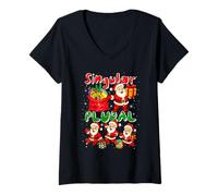 Womens Singular Plural Christmas Group Santa Funny Grammar Teacher V-Neck T-Shirt