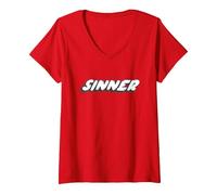Women's Sinner | Non Religious Living Because why not V-Neck T-Shirt, Red, X-Large