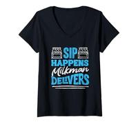 Women's Sip Happens Milkman Delivers Dairy Farmer V-Neck T-Shirt