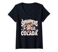 Women's Sip Happens Pina Colada Pineapple Tropical Drink Pun V-Neck T-Shirt