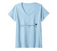 Women's Sip Happens Wine Tasting Drinker Wine Bottle Glass V-Neck T-Shirt