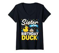 Womens Sis of The Birthday Duck Funny Birthday Idea For Sisters V-Neck T-Shirt
