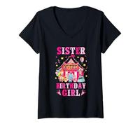 Womens Sister Of The Birthday Girl Circus Carnival Family Party V-Neck T-Shirt