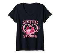 Women's Sister Strong Pink Ribbon Breast Cancer Shirt V-Neck T-Shirt