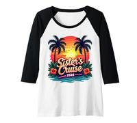 Womens Sister's Cruise 2026 Tropical Sunset Vacation Group Trip Raglan Baseball Tee