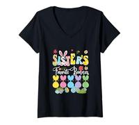 Women's Sister's Favorite Bunnies Easter Group Bunnies Sunglasses V-Neck T-Shirt