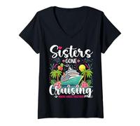 Women's Sisters Gone Cruising Tropical Ship Trip Apparel V-Neck T-Shirt