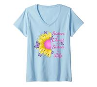 Womens Sisters in Christ Sunflower And Butterfly Christian V-Neck T-Shirt